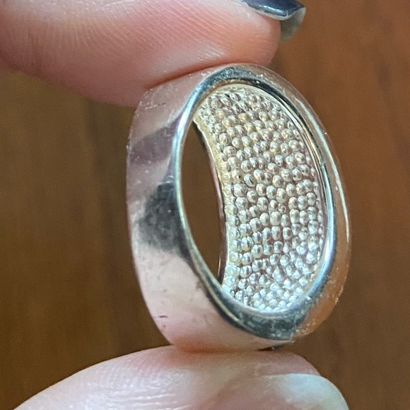 Silver tone and rainbow rhinestone hinged bangle and ring set. - Picture 3 of 5